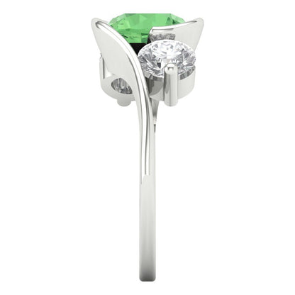 3.5 cttw Zirconia Simulated Green Diamond Three-Stone Engagement Ring - Solid White Gold (VVS1, Round Cut,8.0mm)