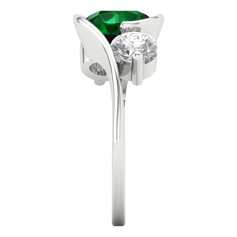 3.5 cttw Simulated Emerald Three-Stone Engagement Ring - Solid Gold (Round Cut,8.0mm)