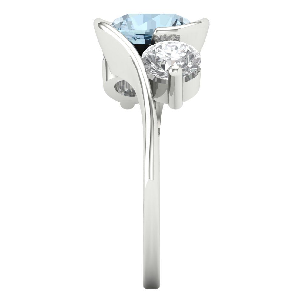3.5 cttw Natural Aquamarine Three-Stone Engagement Ring - Solid White Gold (VVS1, Round Cut,8.0mm)