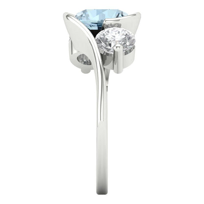 3.5 cttw Natural Aquamarine Three-Stone Engagement Ring - Solid White Gold (VVS1, Round Cut,8.0mm)