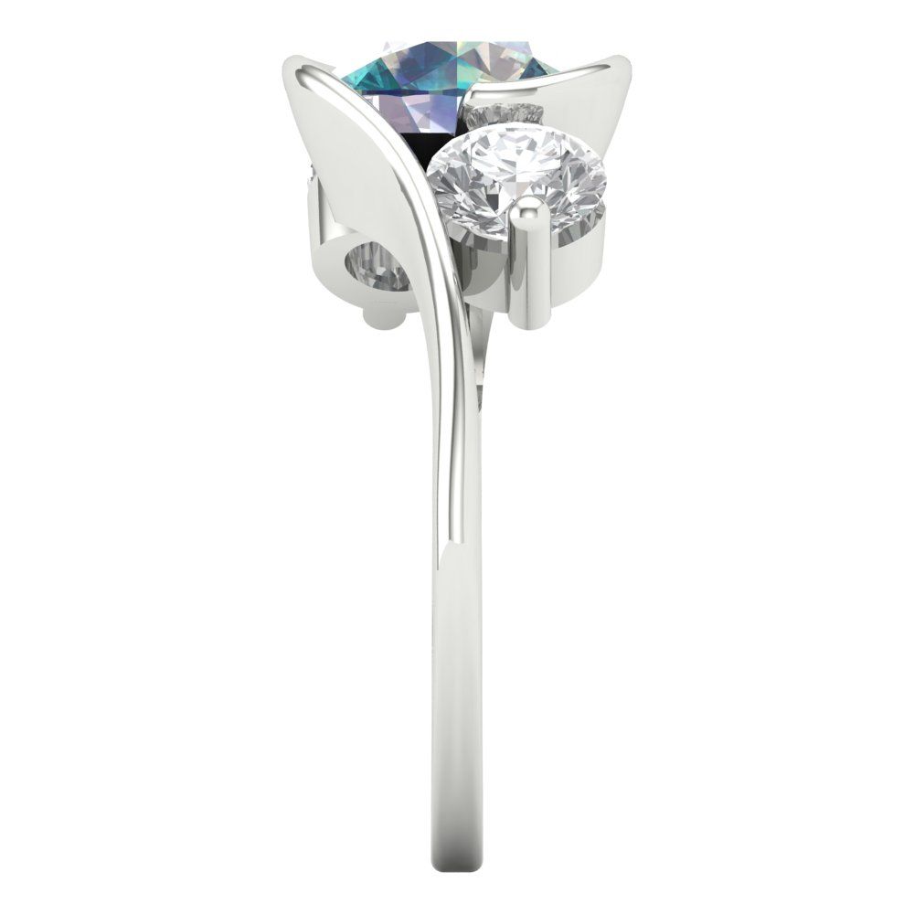 3.5 cttw Blue Moissanite Three-Stone Engagement Ring - Solid Gold (Round Cut,8.0mm)