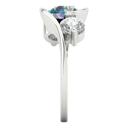 3.5 cttw Blue Moissanite Three-Stone Engagement Ring - Solid Gold (Round Cut,8.0mm)