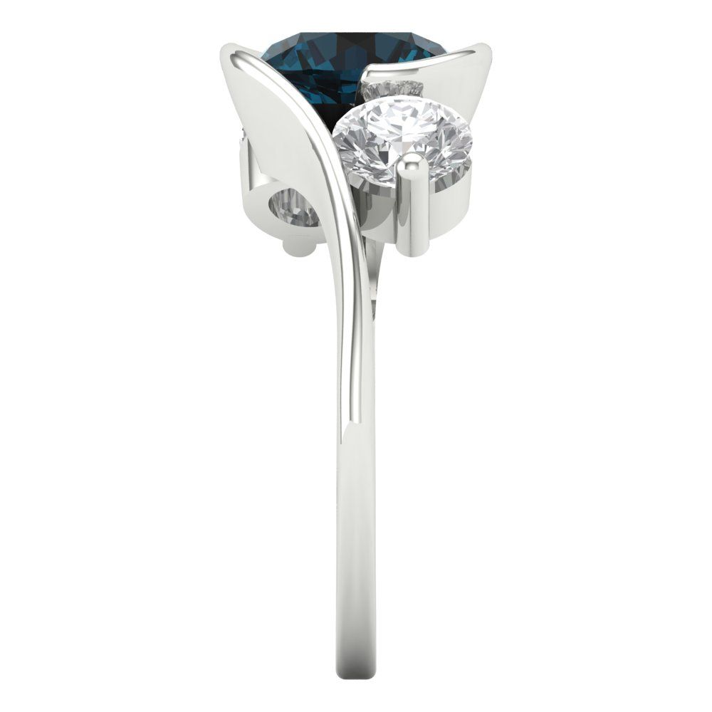 3.5 cttw Natural London Blue Topaz Three-Stone Engagement Ring - Solid White Gold (VVS1, Round Cut,8.0mm)