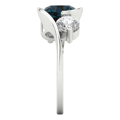 3.5 cttw Natural London Blue Topaz Three-Stone Engagement Ring - Solid White Gold (VVS1, Round Cut,8.0mm)