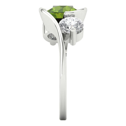 3.5 cttw Natural Peridot Three-Stone Engagement Ring - Solid White Gold (VVS1, Round Cut,8.0mm)