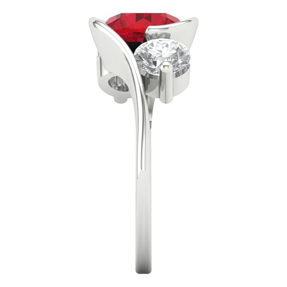 3.5 cttw Simulated Ruby Three-Stone Engagement Ring - Solid White Gold (VVS1, Round Cut,8.0mm)