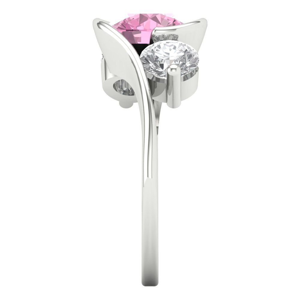 3.5 cttw Zirconia Simulated Pink Diamond Three-Stone Engagement Ring - Solid White Gold (VVS1, Round Cut,8.0mm)