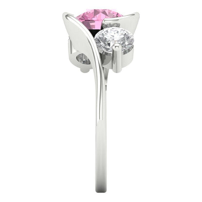 3.5 cttw Zirconia Simulated Pink Diamond Three-Stone Engagement Ring - Solid White Gold (VVS1, Round Cut,8.0mm)