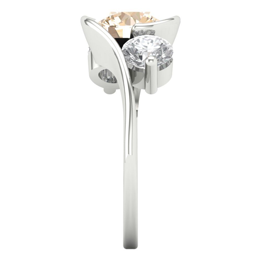 3.5 cttw Natural Morganite Three-Stone Engagement Ring - Solid White Gold (VVS1, Round Cut,8.0mm)