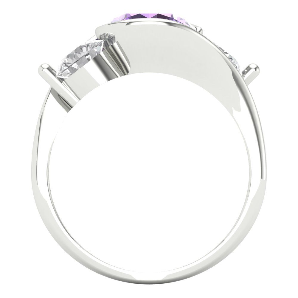 3.5 cttw Simulated Alexandrite Three-Stone Engagement Ring - Solid White Gold (VVS1, Round Cut,8.0mm)