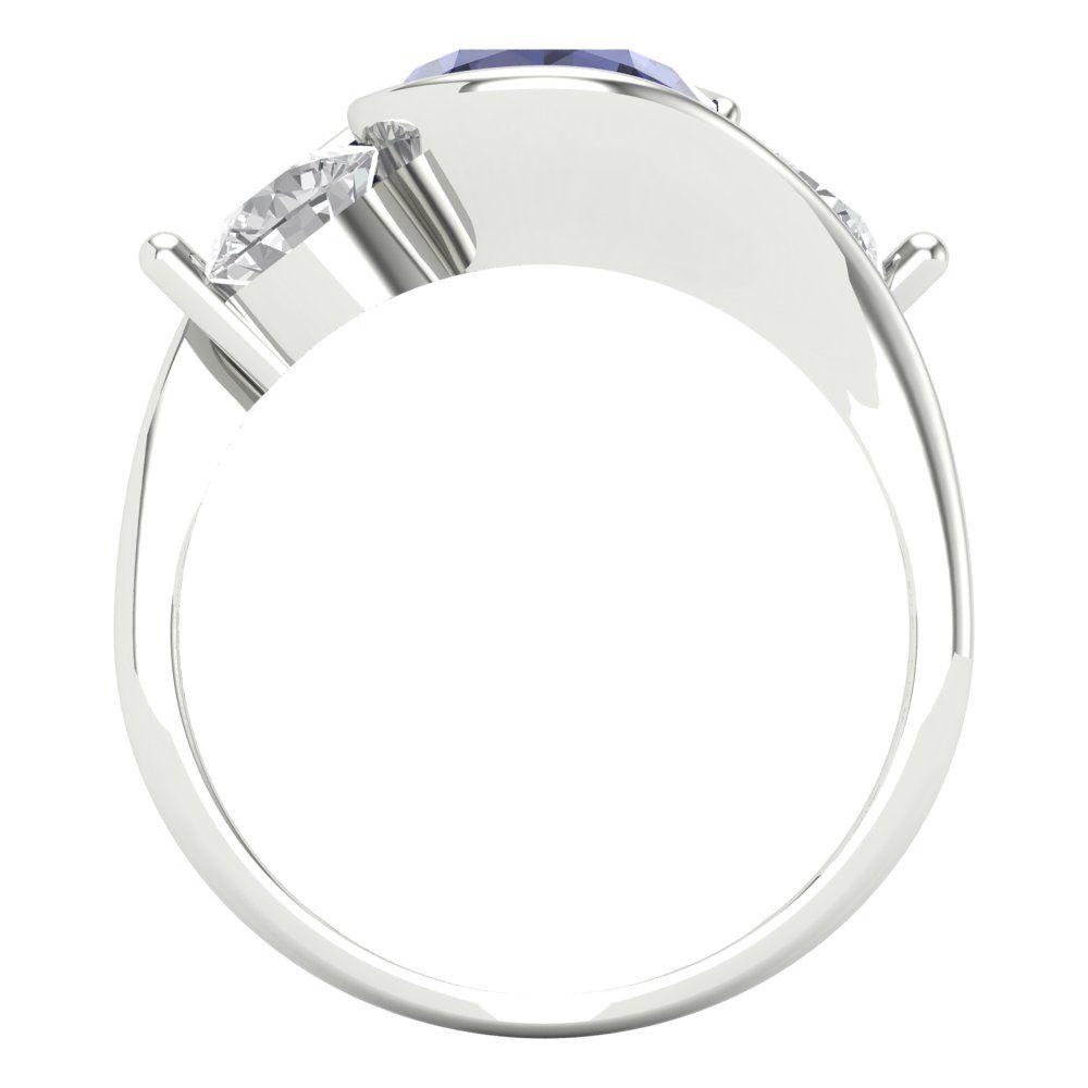 3.5 cttw Simulated Blue Sapphire Three-Stone Engagement Ring - Solid White Gold (VVS1, Round Cut,8.0mm)