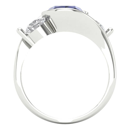 3.5 cttw Simulated Blue Sapphire Three-Stone Engagement Ring - Solid White Gold (VVS1, Round Cut,8.0mm)