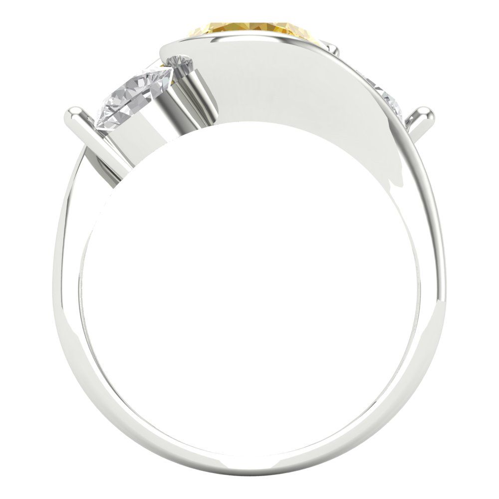 3.5 cttw Zirconia Simulated Yellow Diamond Three-Stone Engagement Ring - Solid White Gold (VVS1, Round Cut,8.0mm)