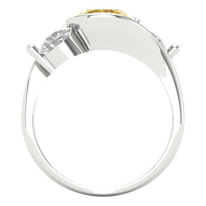 3.5 cttw Zirconia Simulated Yellow Diamond Three-Stone Engagement Ring - Solid White Gold (VVS1, Round Cut,8.0mm)
