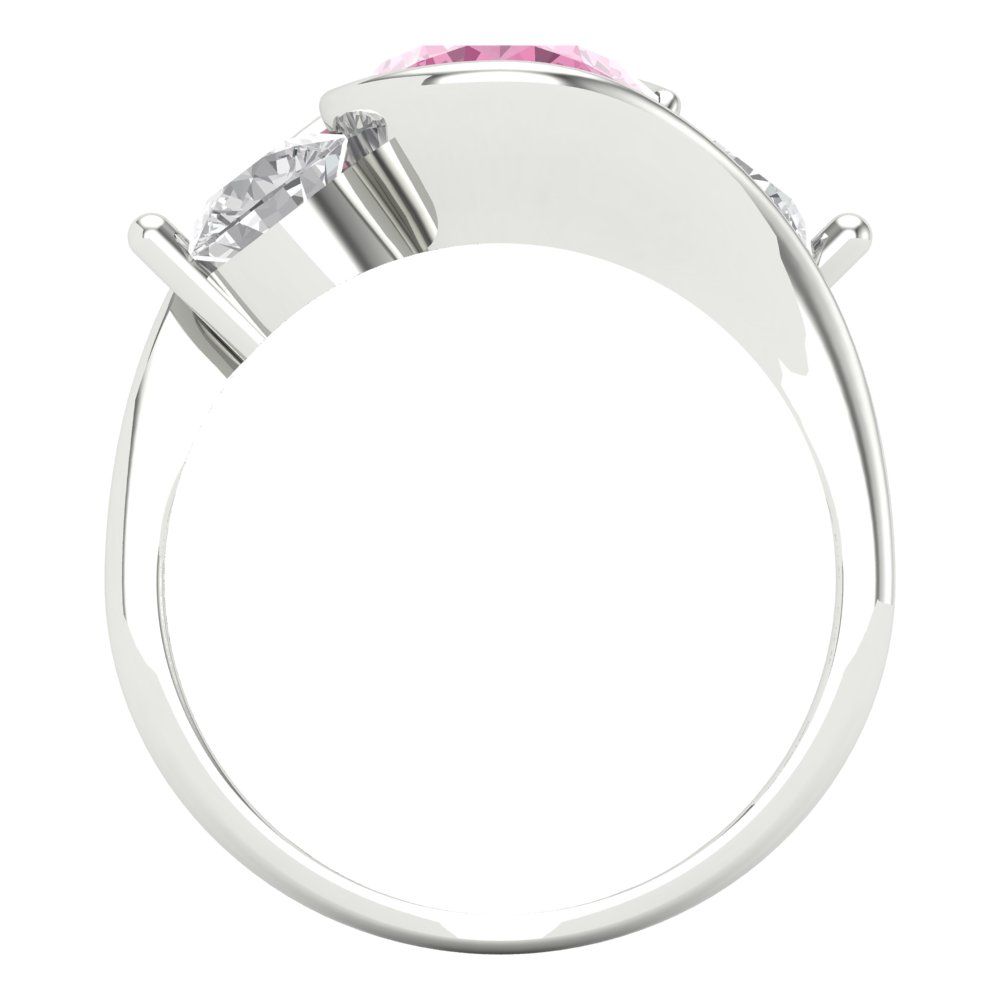 3.5 cttw Zirconia Simulated Pink Diamond Three-Stone Engagement Ring - Solid White Gold (VVS1, Round Cut,8.0mm)