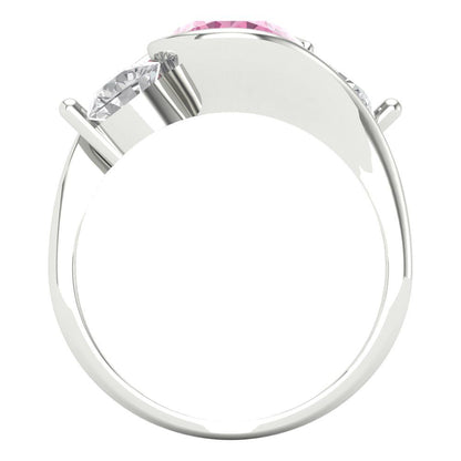 3.5 cttw Zirconia Simulated Pink Diamond Three-Stone Engagement Ring - Solid White Gold (VVS1, Round Cut,8.0mm)