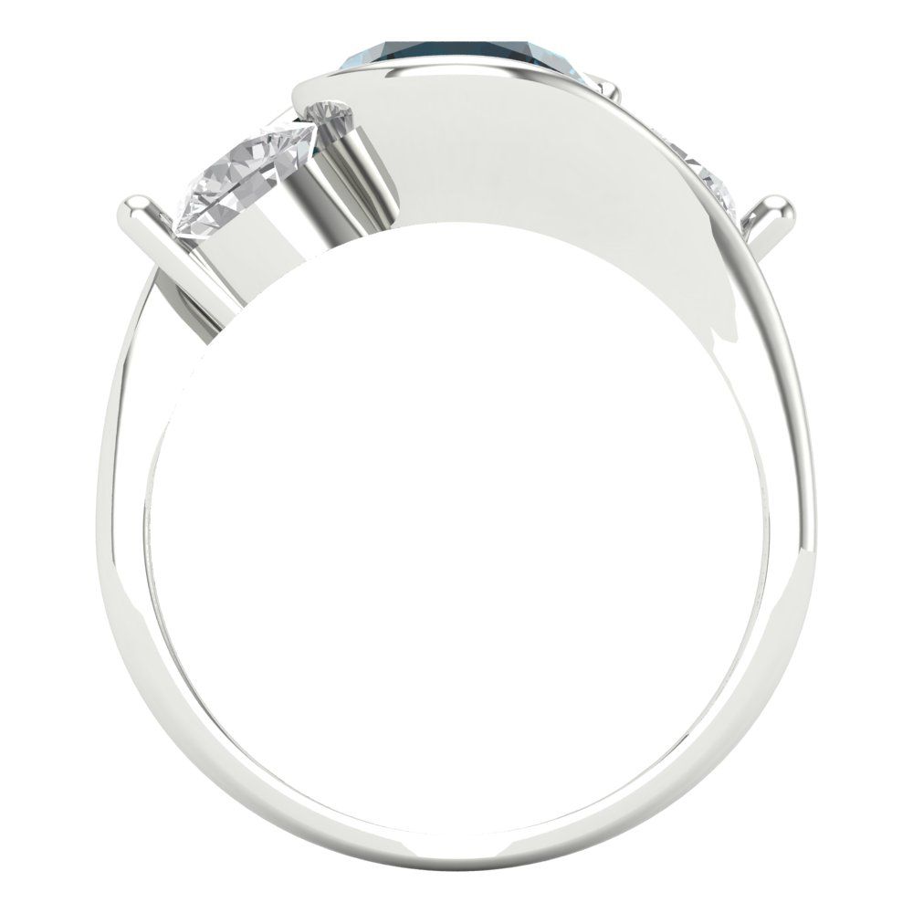 3.5 cttw Natural London Blue Topaz Three-Stone Engagement Ring - Solid White Gold (VVS1, Round Cut,8.0mm)