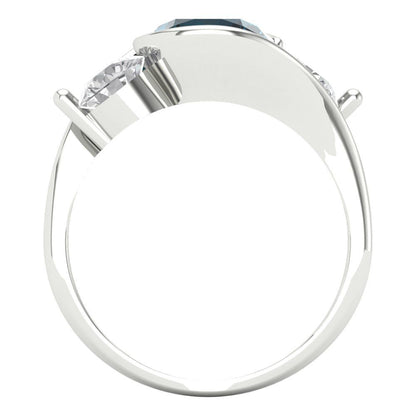 3.5 cttw Natural London Blue Topaz Three-Stone Engagement Ring - Solid White Gold (VVS1, Round Cut,8.0mm)