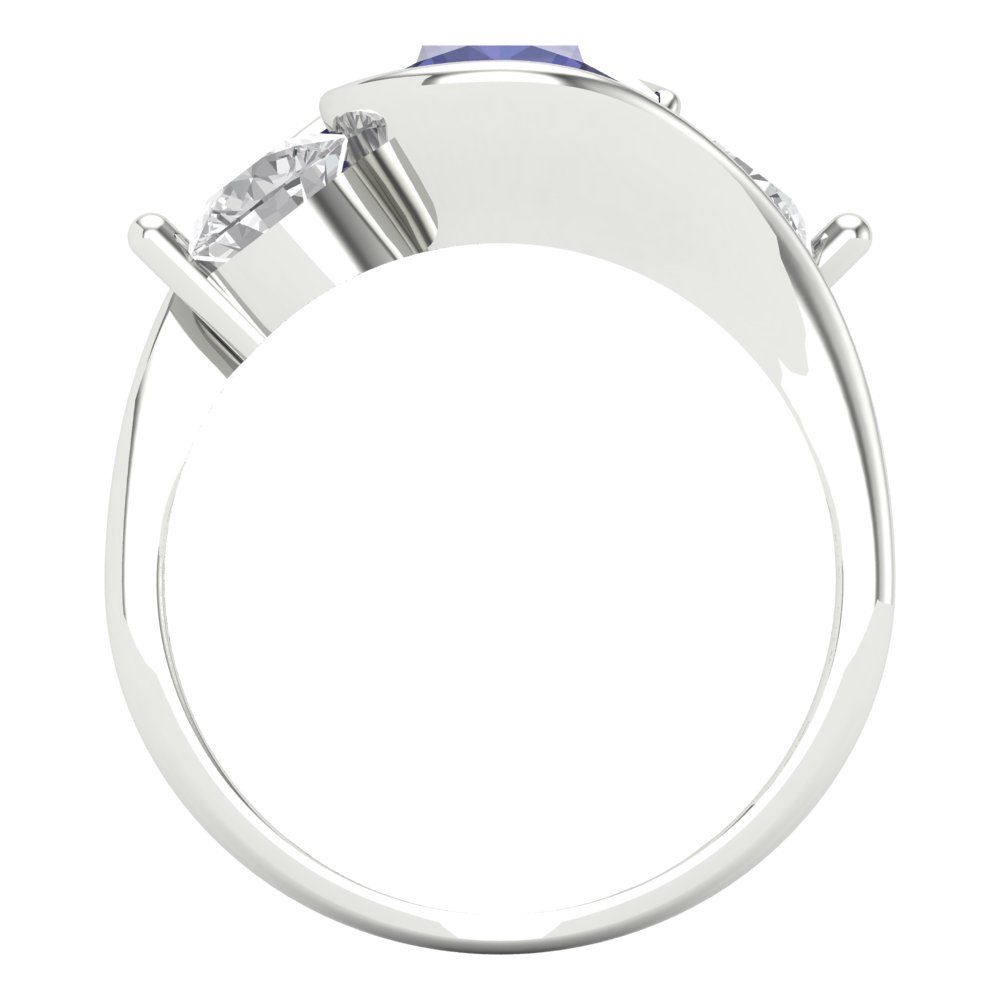 3.5 cttw Simulated Tanzanite Three-Stone Engagement Ring - Solid White Gold (VVS1, Round Cut,8.0mm)