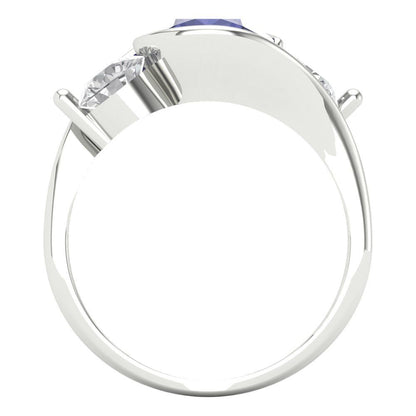 3.5 cttw Simulated Tanzanite Three-Stone Engagement Ring - Solid White Gold (VVS1, Round Cut,8.0mm)