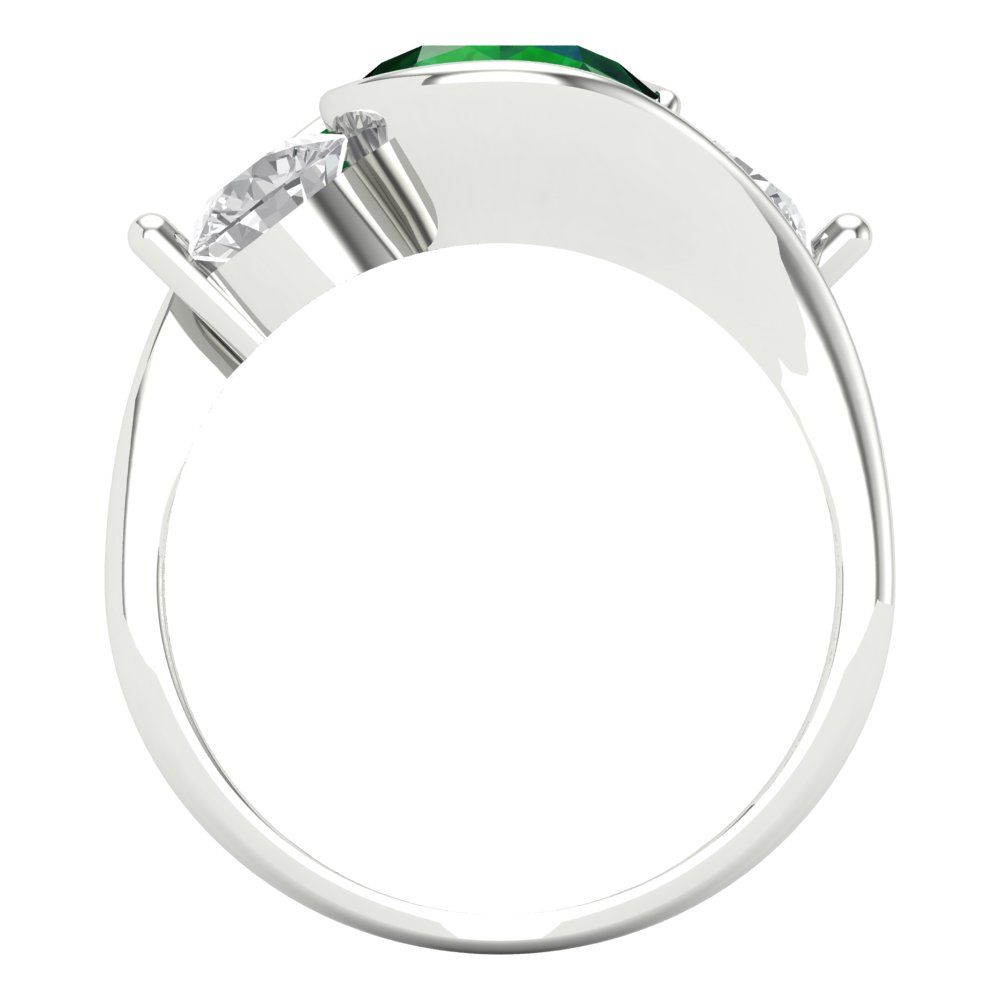 3.5 cttw Simulated Emerald Three-Stone Engagement Ring - Solid Gold (Round Cut,8.0mm)