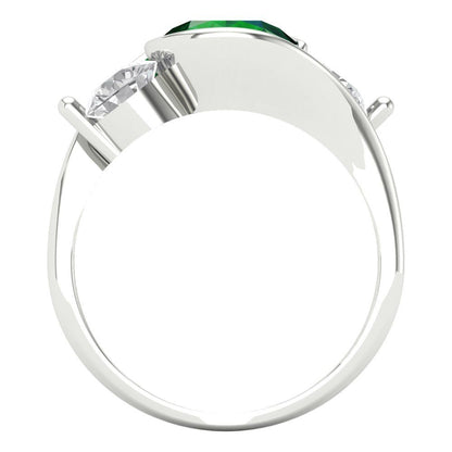 3.5 cttw Simulated Emerald Three-Stone Engagement Ring - Solid Gold (Round Cut,8.0mm)