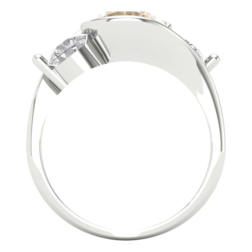 3.5 cttw Natural Morganite Three-Stone Engagement Ring - Solid White Gold (VVS1, Round Cut,8.0mm)