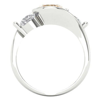 3.5 cttw Natural Morganite Three-Stone Engagement Ring - Solid White Gold (VVS1, Round Cut,8.0mm)