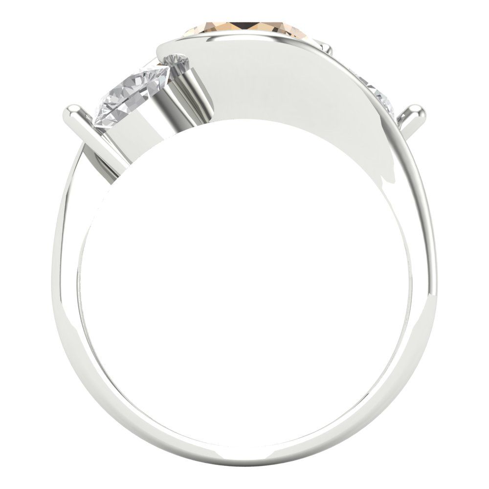 3.5 cttw Zirconia Simulated Champagne Diamond Three-Stone Engagement Ring - Solid White Gold (VVS1, Round Cut,8.0mm)