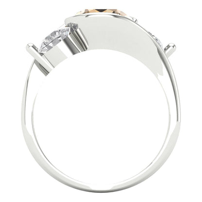 3.5 cttw Zirconia Simulated Champagne Diamond Three-Stone Engagement Ring - Solid White Gold (VVS1, Round Cut,8.0mm)