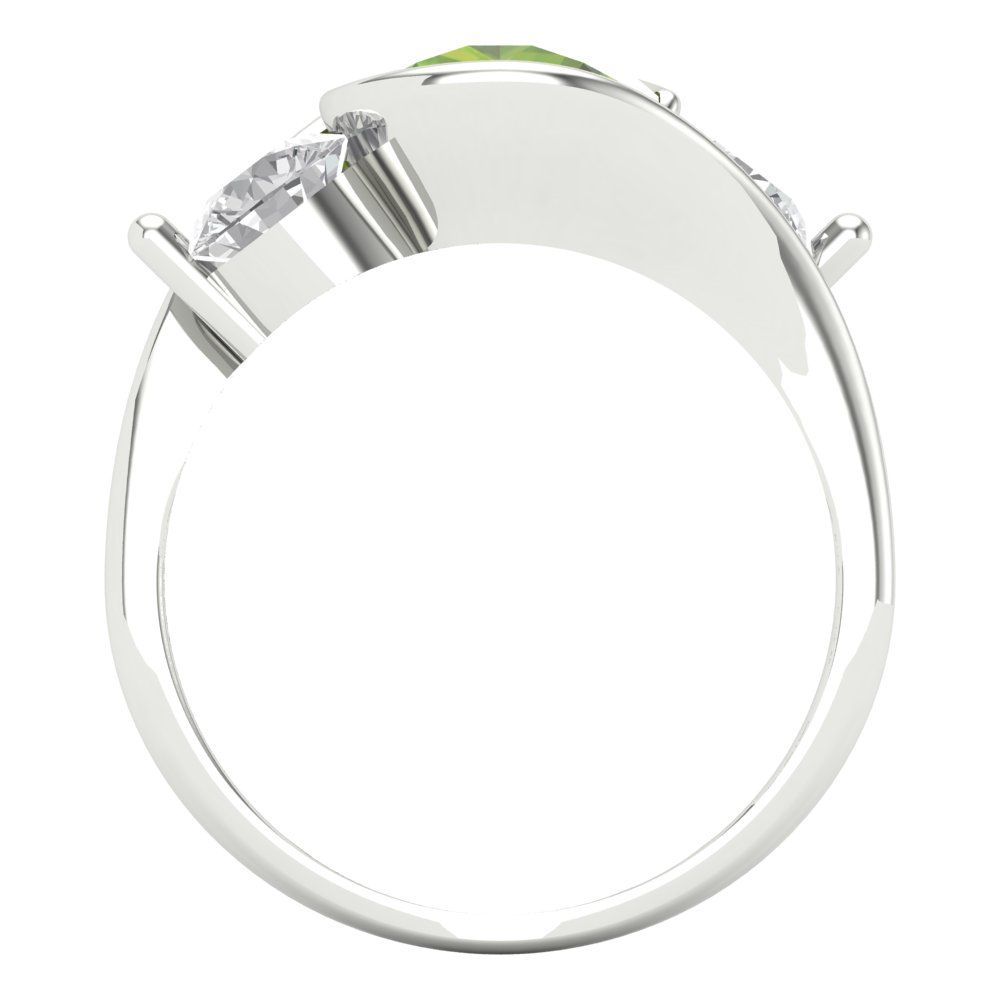 3.5 cttw Natural Peridot Three-Stone Engagement Ring - Solid White Gold (VVS1, Round Cut,8.0mm)