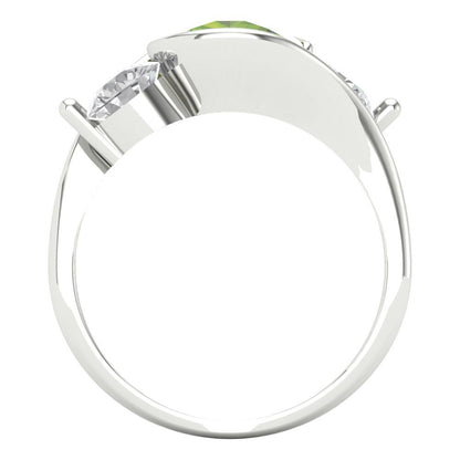 3.5 cttw Natural Peridot Three-Stone Engagement Ring - Solid White Gold (VVS1, Round Cut,8.0mm)