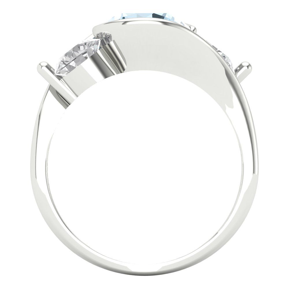 3.5 cttw Natural Aquamarine Three-Stone Engagement Ring - Solid White Gold (VVS1, Round Cut,8.0mm)