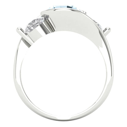 3.5 cttw Natural Aquamarine Three-Stone Engagement Ring - Solid White Gold (VVS1, Round Cut,8.0mm)