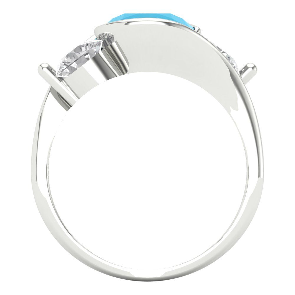 3.5 cttw Simulated Turquoise Three-Stone Engagement Ring - Solid White Gold (VVS1, Round Cut,8.0mm)