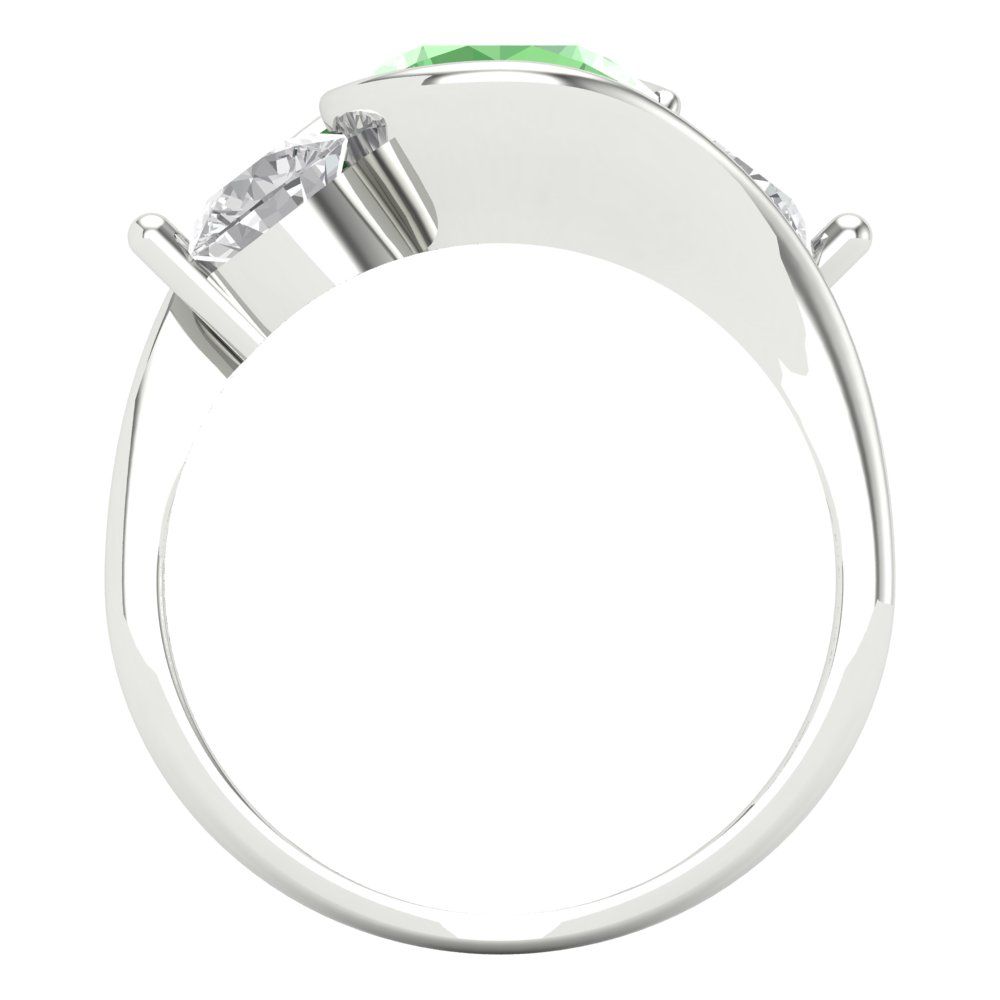 3.5 cttw Zirconia Simulated Green Diamond Three-Stone Engagement Ring - Solid White Gold (VVS1, Round Cut,8.0mm)