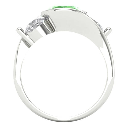 3.5 cttw Zirconia Simulated Green Diamond Three-Stone Engagement Ring - Solid White Gold (VVS1, Round Cut,8.0mm)