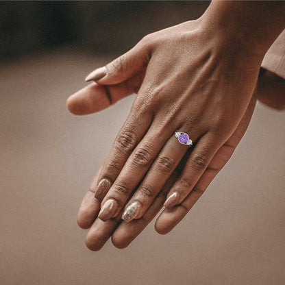 3.5 cttw Simulated Alexandrite Three-Stone Engagement Ring - Solid White Gold (VVS1, Round Cut,8.0mm)