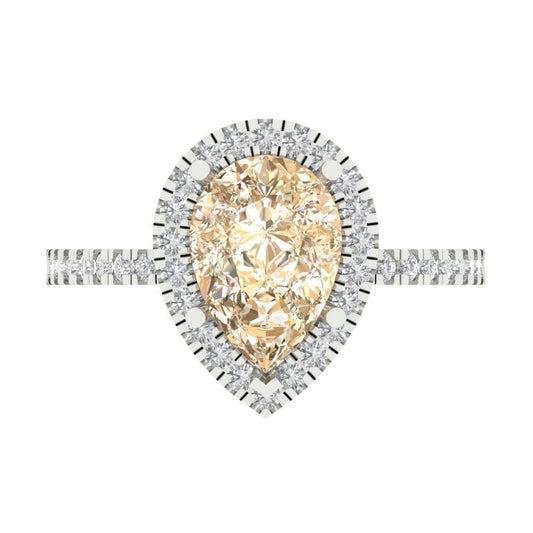 2.38 cttw Natural Morganite Hidden Halo Engagement Ring - Solid White Gold (VVS1, Pear Cut,10x7mm )