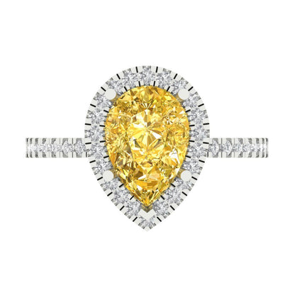 2.38 cttw Zirconia Simulated Yellow Diamond Hidden Halo Engagement Ring - Solid Gold (VVS1, Pear Cut,10x7mm )