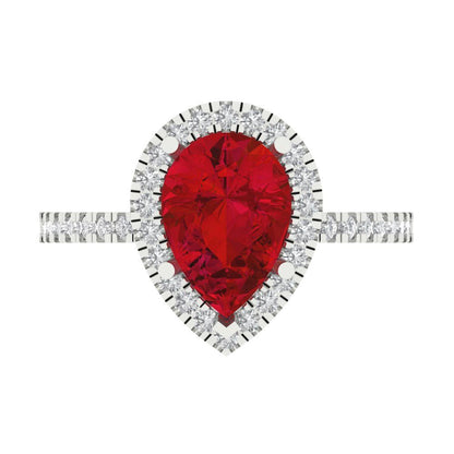 2.38 cttw Simulated Pink Tourmaline Hidden Halo Engagement Ring - Solid Gold (Pear Cut,10x7mm )