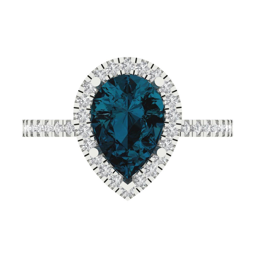 2.38 cttw Natural London Blue Topaz Hidden Halo Engagement Ring - Solid Gold (Pear Cut,10x7mm )