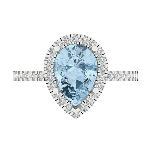 2.38 cttw Natural Sky Blue Topaz Hidden Halo Engagement Ring - Solid White Gold (VVS1, Pear Cut,10x7mm )