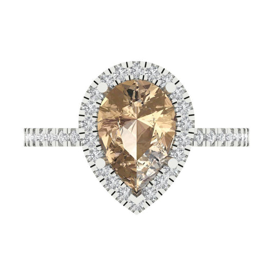 2.38 cttw Yellow Moissanite Hidden Halo Engagement Ring - Solid White Gold (VVS1, Pear Cut,10x7mm )