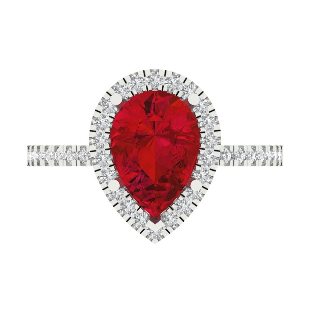 2.38 cttw Simulated Ruby Hidden Halo Engagement Ring - Solid Gold (Pear Cut,10x7mm )