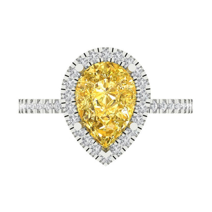 2.38 cttw Natural Citrine Hidden Halo Engagement Ring - Solid Gold (Pear Cut,10x7mm )
