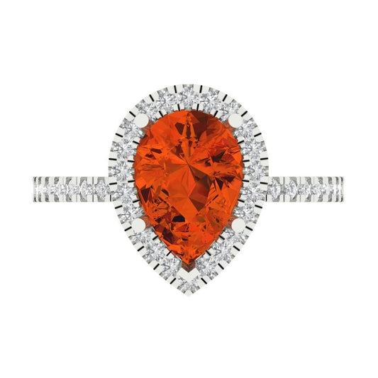 2.38 cttw Zirconia Simulated Red Diamond Hidden Halo Engagement Ring - Solid White Gold (VVS1, Pear Cut,10x7mm )