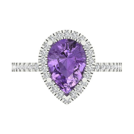 2.38 cttw Simulated Alexandrite Hidden Halo Engagement Ring - Solid White Gold (VVS1, Pear Cut,10x7mm )