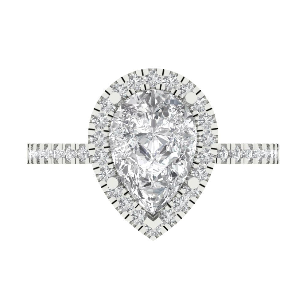 2.38 cttw Certified Moissanite Hidden Halo Engagement Ring - Solid Gold (VVS1, D-F,Pear Cut,10x7mm )