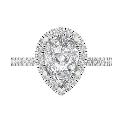 2.38 cttw Certified Moissanite Hidden Halo Engagement Ring - Solid Gold (VVS1, D-F,Pear Cut,10x7mm )